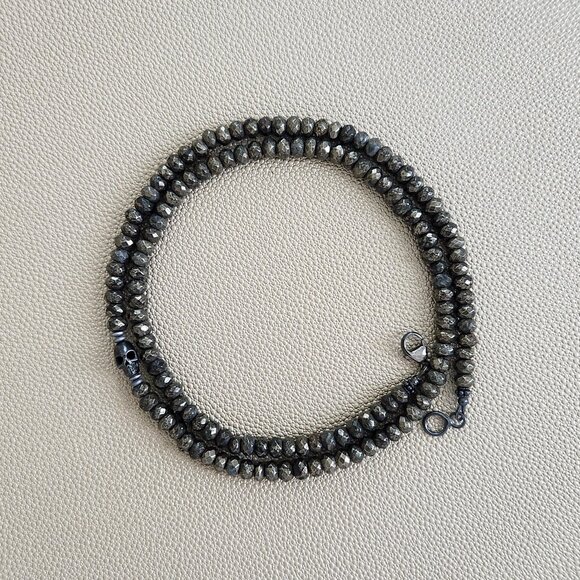 PYRITE NECKLACE WITH 925 SILVER SKULL BEAD--25 PYRITE NECKLACE W/ SKULL BEAD--25\